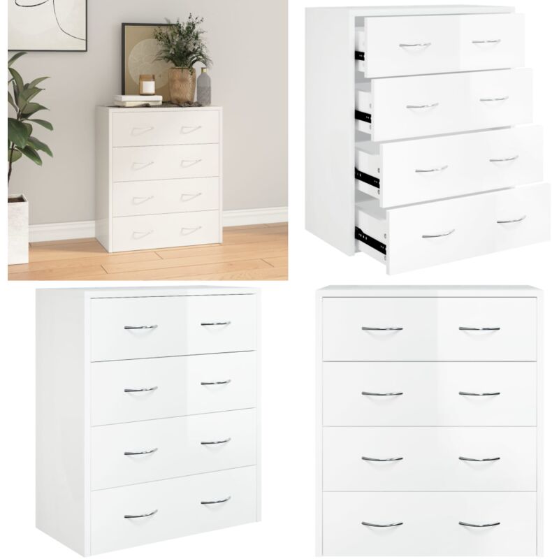 Kommode mit 4 Schubladen 60x30,5x71 cm Hochglanz-Weiß - Kommode - Sideboard - Wohnzimmermöbel - Holzwerkstoff - Weiß - Home & Living