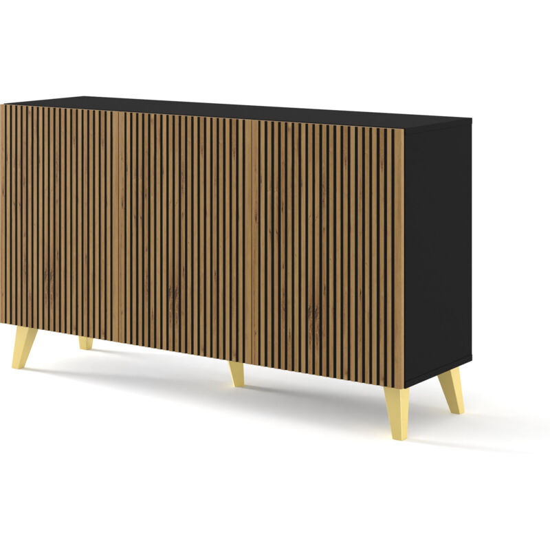 Mobile Ravenna P Mobile In Mdf Verniciato 150 3d Nero Rovere Artigianale Gambe Oro