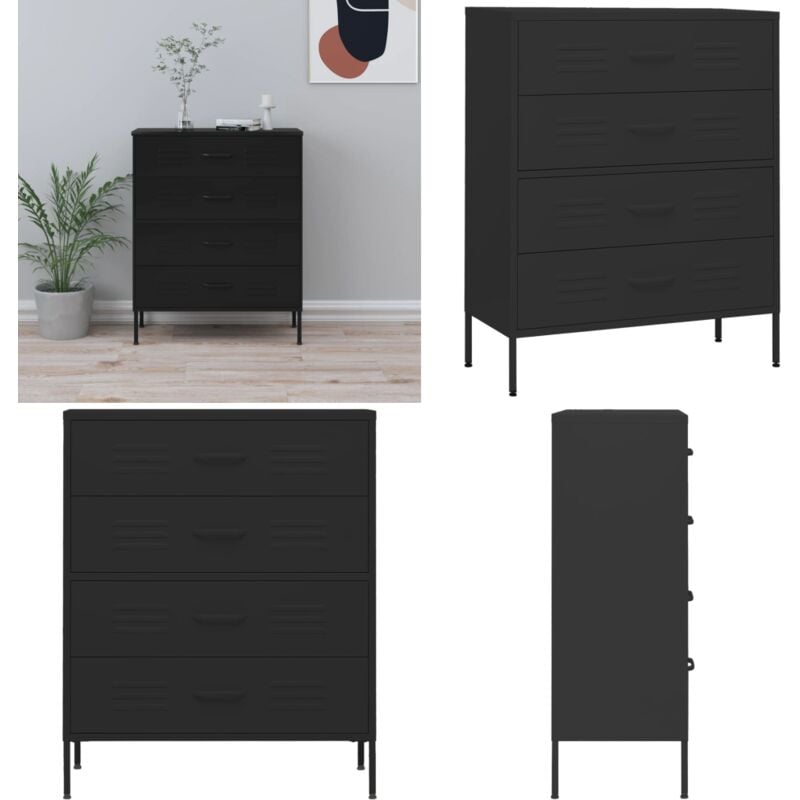 Kommode Schwarz 80x35x101,5 cm Stahl - Kommode - Kommoden - Home & Living - Schwarz