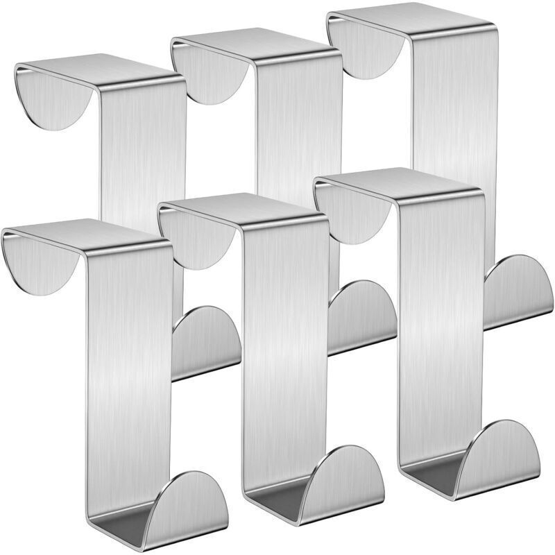 Türhaken, 6er-Set Edelstahl-Kleiderhaken für Standardtüren, Schubladen, Schränke und Kleiderschränke, für Küche, Bad und Schlafzimmer, Silber
