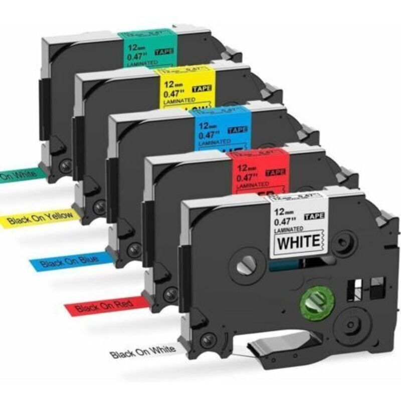 Kompatibles Brother P-touch TZe TZ 12mm Band für Brother PT-H100LB, PT-E100, D400, 1250, H110, 1000 Etikettendrucker, mit verschiedenen Farben.
