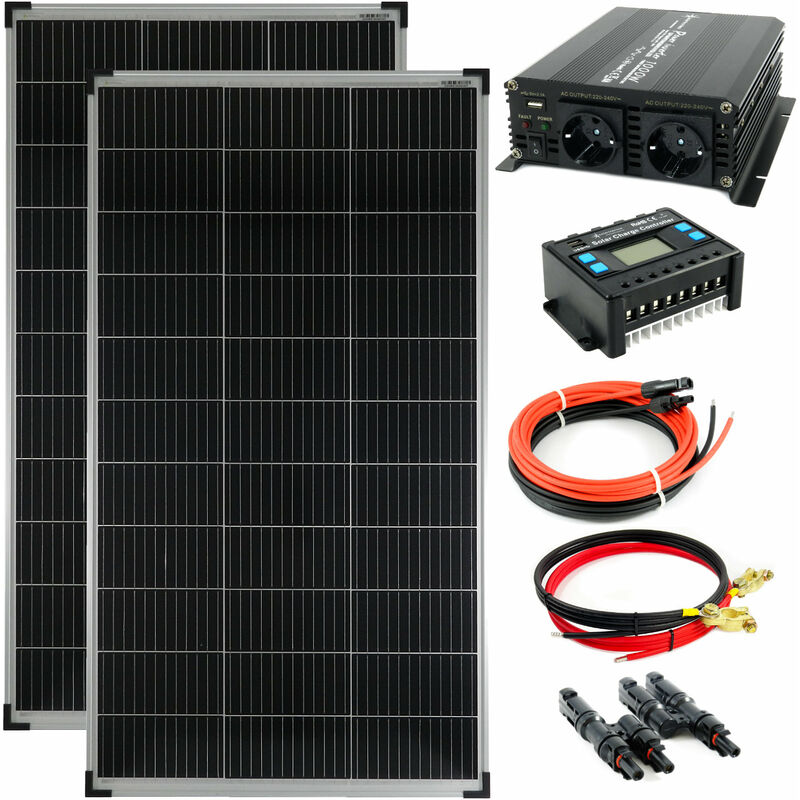Solaranlage Komplettset SOLARTRONICS 2x140 Watt Solarmodul 1000 Watt Spannungswandler