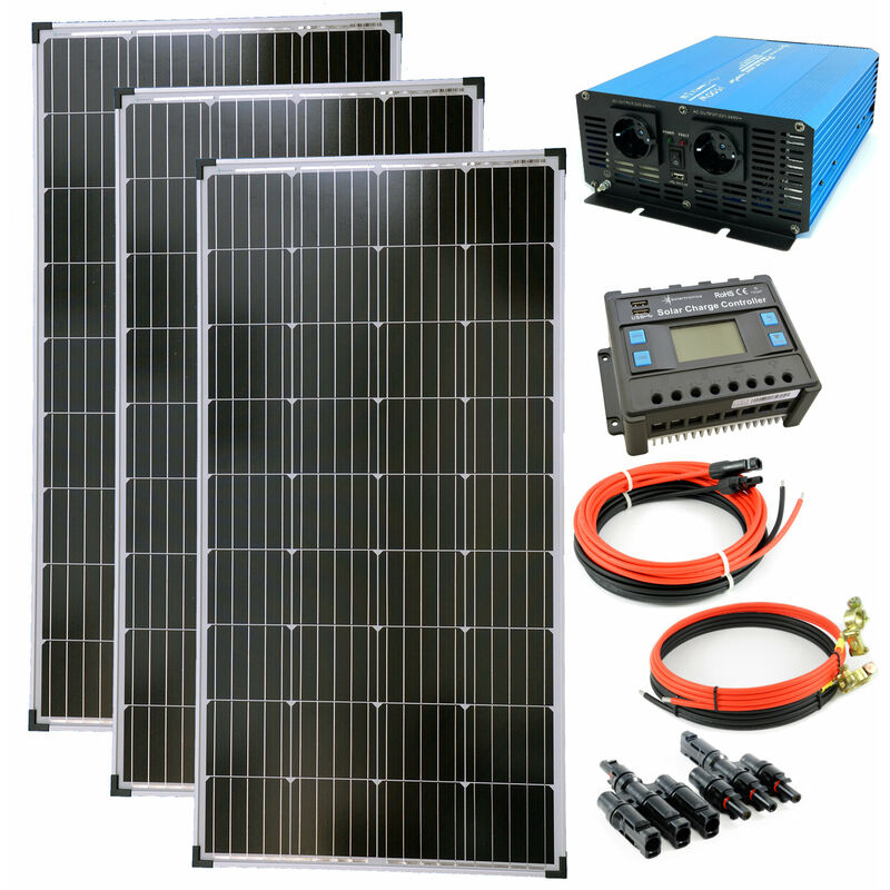 Solaranlage Komplettset SOLARTRONICS 3x130 Watt Solarmodul + 1500 Watt TS1500 Spannungswandler + 30A Laderegler