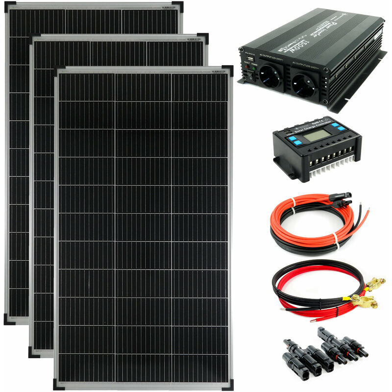 Solaranlage Komplettset SOLARTRONICS 3x140 Watt Solarmodul + 1500 Watt Wandler + Laderegler