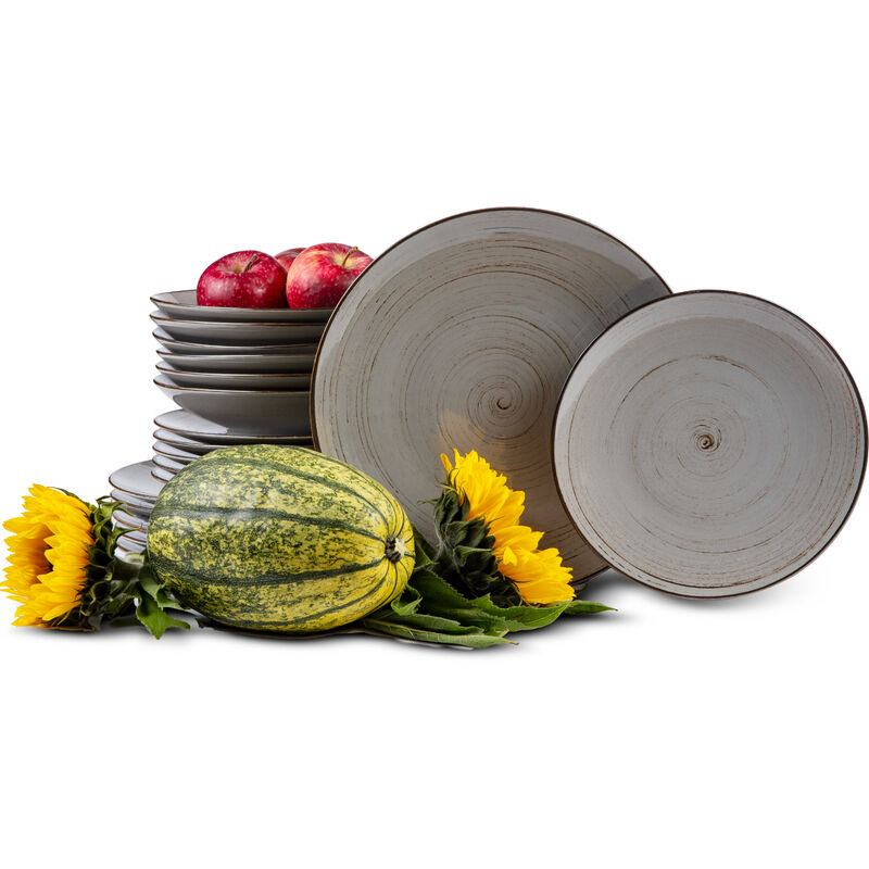Alumina Tafelservice für 6 Personen (18 Tlg.) Porzellan, Grau - Konsimo