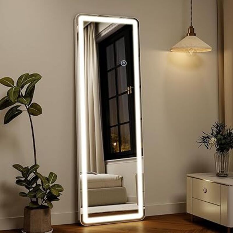 Koonmi Ganzkörperspiegel (152 x 41 cm) mit integrierter Beleuchtung, Sicherheitsglas, LED-Beleuchtung, Dimmer und 3-farbiger Beleuchtung,