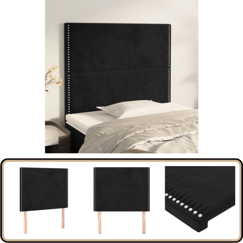 Kopfteile 2 Stk. Schwarz 90x5x78/88 cm Samt - Bettkopfteile - Samtbezug - Schwarzes Bett - Hochwertiges Bett - Langlebiges Bett