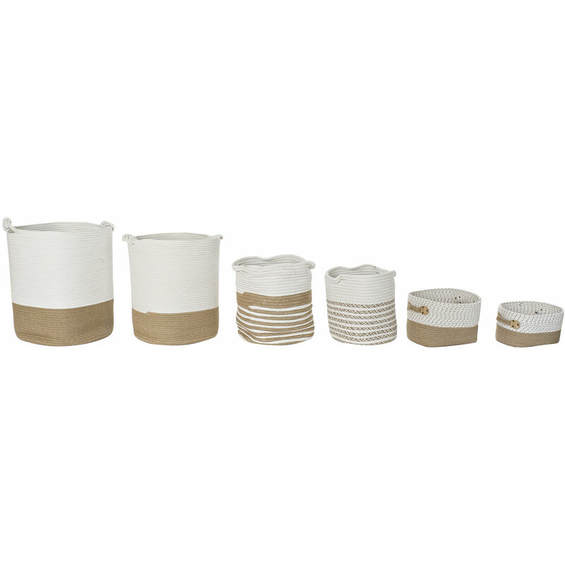 Dkd Home Decor - Set von 6 Baumwoll -Jute -Körben 45x45x54 weiße Baumwolle Jute Multicolor -Farbmaterial Körbe und Kisten Details
