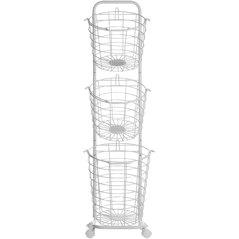 Korbständer im 3er Set auf Plastikrollen Weiß abnehmbare Körbe Metall Küche Badezimmer Accessoire Praktisch Funktional