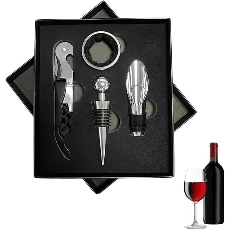 Korkenzieher, Sommelier-Set, Flaschenöffner, Weinkorkenzieher, 4-in-1 Weinaccessoires-Geschenkset mit Flaschenöffner, Tropfringen und Weinausgießer