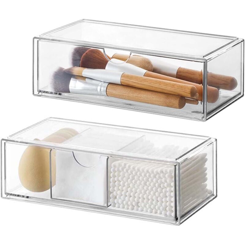 Kosmetik Aufbewahrungsbox 2-Teiliges Set, Acryl Schublade Stapelbar, Transparente Kosmetik Aufbewahrung, Geeignet Für Schlafzimmer Schminktisch