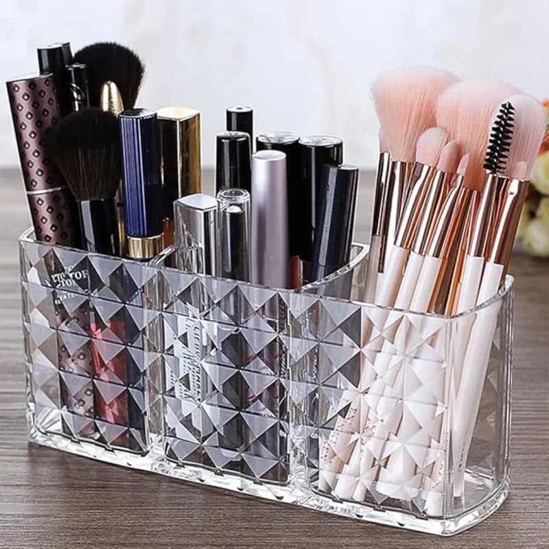 Toolive - Kosmetik Organizer, 3 Fächern Kristall Makeup Pinsel Halter für Eyeliners Lippenstift Wimperntusche, Acryl Schminkaufbewahrung für