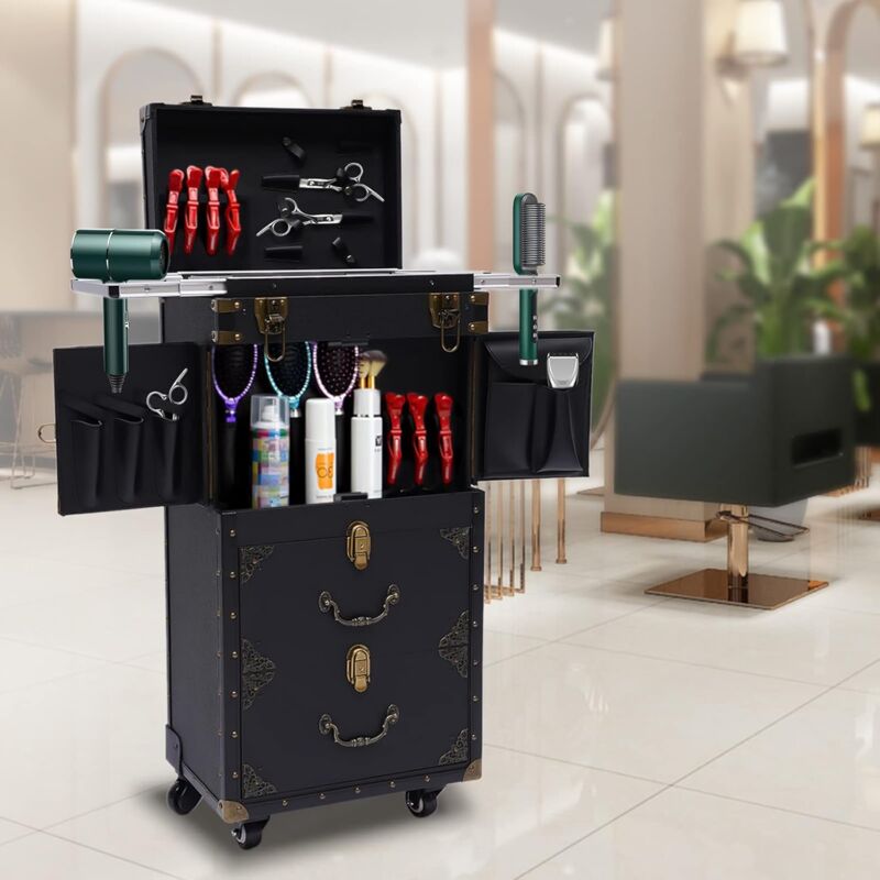 Kosmetikkoffer Trolley, Groß Make Up Koffer Mit Passwortsperre, 39 26 82cm Profi Friseurkoffer, Schminkkoffer mit Rollen 360° Drehbar,Vintage