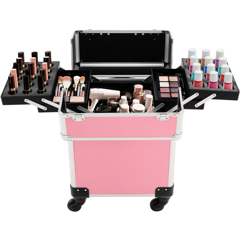 Kosmetiktasche mit Rollen, abschließbarer Kosmetikkoffer, Reisetasche für Friseure, Reisetasche für Barbiere Werkzeugtasche für Barbiere, rosa