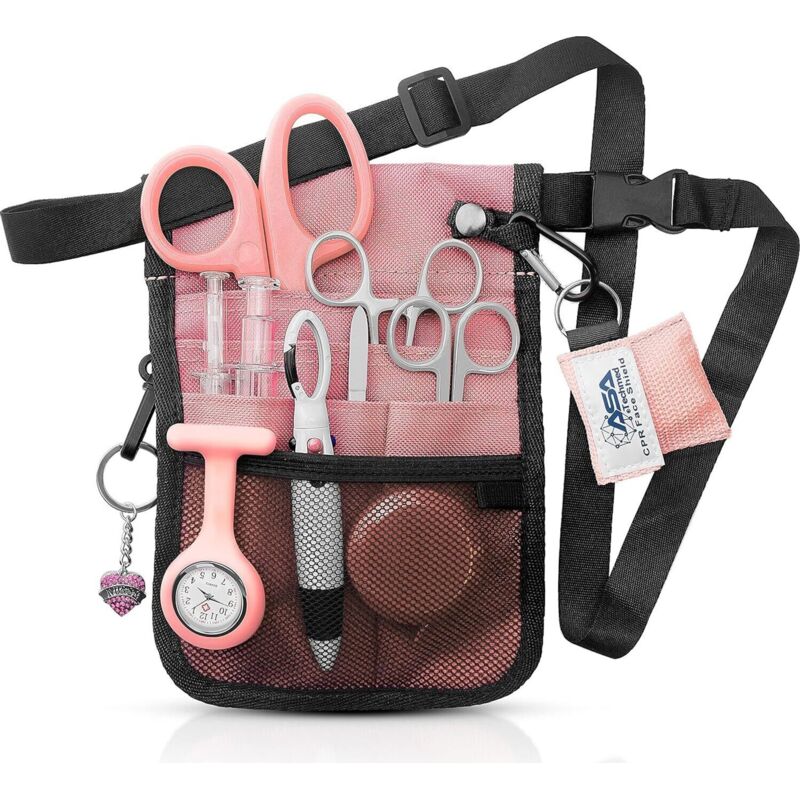 Krankenschwester-Allzweckgürtel – komplettes medizinisches Set mit Pro Pack Organizer-Hüfttasche für Rettungssanitäter, Pflegehelfer, Studenten, Pink