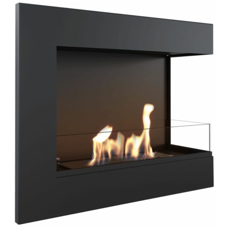 Kratki - Bioethanolkamin delta 700 rechts schwarz mit Verglasung Wandkamin Biokamin