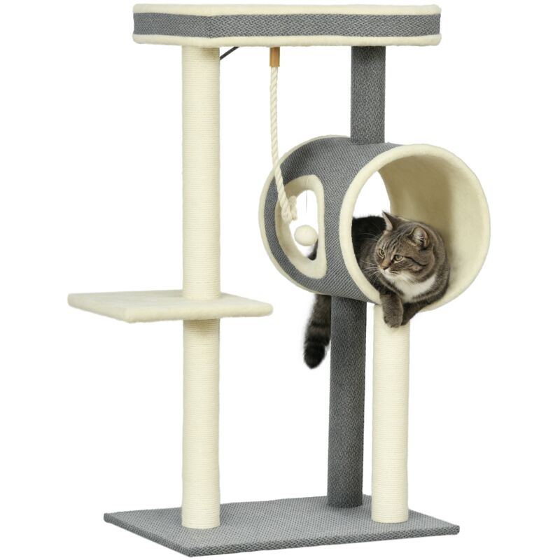 Kratzbaum 104 cm Katzenbaum mit Katzenhöhle, Katzenkratzbaum mit Spielball, Katzenbaum mit 2 Liegeflächen, Kletterbaum für Katzen bis 5 kg,