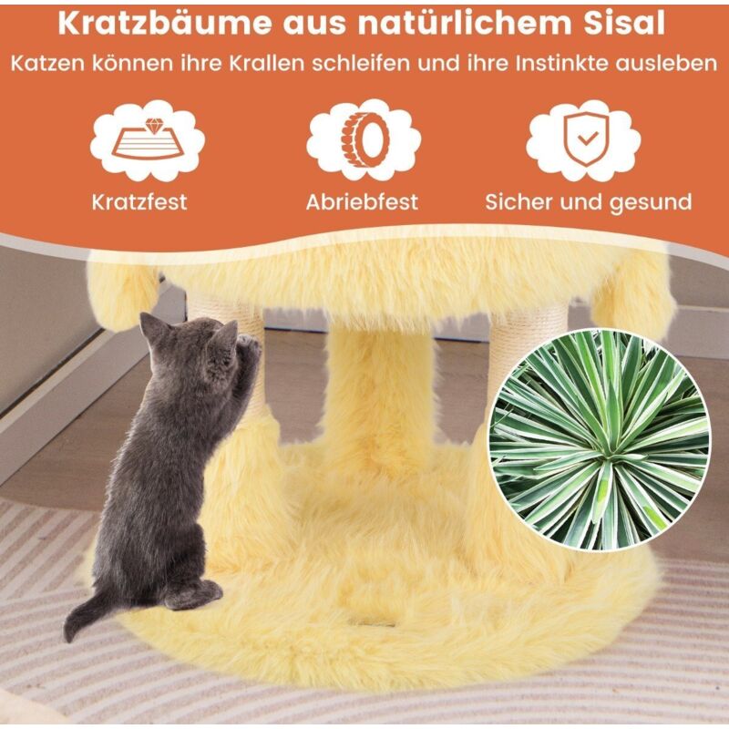 Northix - Kratzbaum klein 93cm hoch monster thema katzenbaum mit 2 katzenhohlen rosagelb