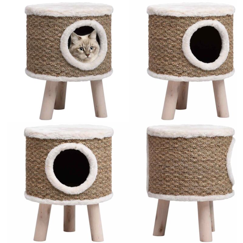 Kratzbaum mit Holzbeinen 41 cm Seegras - Kratzbaum - Katzenmöbel - Katzenhaus - Katzenhöhle - Seegrasteppich - Home & Living