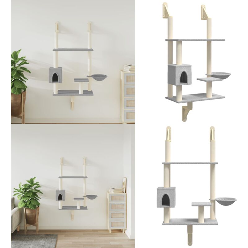 Vidaxl - Kratzbaum mit Kratzsäule Wandmontage Hellgrau 153 cm - Wandkatze - Kratzbaum - Katzenkletterbaum - Katzenmöbel - Sisalkatzbaum - Home &