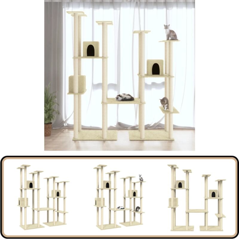 Vidaxl - Kratzbaum mit Sisal-Kratzsäulen Creme 174 cm - Katzenkratzbaum - Kratzbaum Sisal - Katzenmöbel - Katzenkletterbaum - Katzensofa