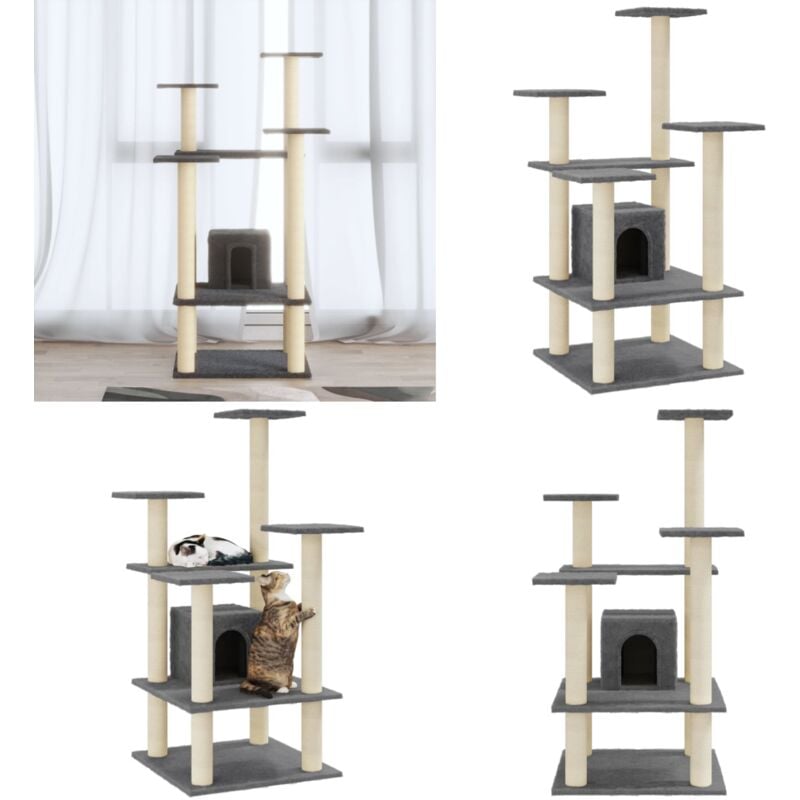 Vidaxl - Kratzbaum mit Sisal-Kratzsäulen Dunkelgrau 110 cm - Kratzbaum - Katzenbaum - Kratzpfote - Katzenkletterstange - Katzenmöbel - Home & Living