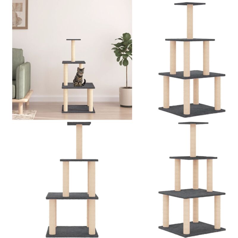 Vidaxl - Kratzbaum mit Sisal-Kratzsäulen Dunkelgrau 111 cm - Katzenkletterbaum - Kratzbaum - Sisalkratzbaum - Katzenmöbel - Katzenspielzeug - Home &