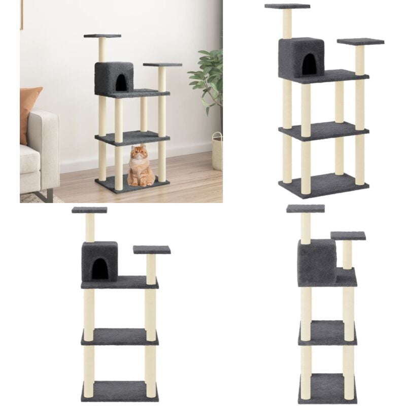 Vidaxl - Kratzbaum mit Sisal-Kratzsäulen Dunkelgrau 118,5 cm - Kratzbaum - Katzenkletterbaum - Katzenhaus - Sisalkratzbaum - Plüschkatzebaum - Home &