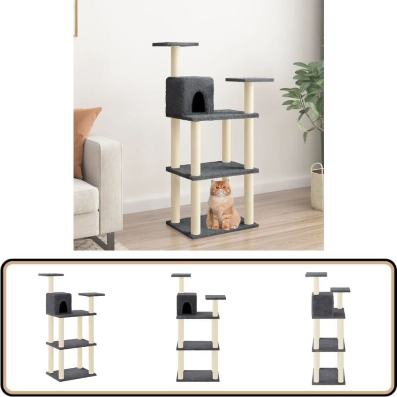 Vidaxl - Kratzbaum mit Sisal-Kratzsäulen Dunkelgrau 118,5 cm - Kratzbaum - Katzenkletterbaum - Katzenhaus - Sisalkratzbaum - Plüschkatzebaum