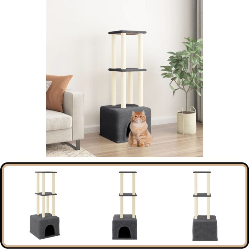 Vidaxl - Kratzbaum mit Sisal-Kratzsäulen Dunkelgrau 133,5 cm - Katzenkratzbaum - Kratzbaum Sisal - Katzenmöbel - Katzenschlafplatz - Katze