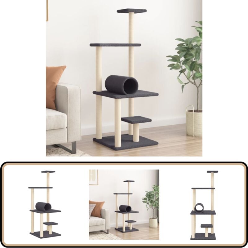 Vidaxl - Kratzbaum mit Sisal-Kratzsäulen Dunkelgrau 136 cm - Katzenkratzbaum - Kratzbaum Sisal - Katzenmöbel - Katzturm - Holzkatzenmöbel