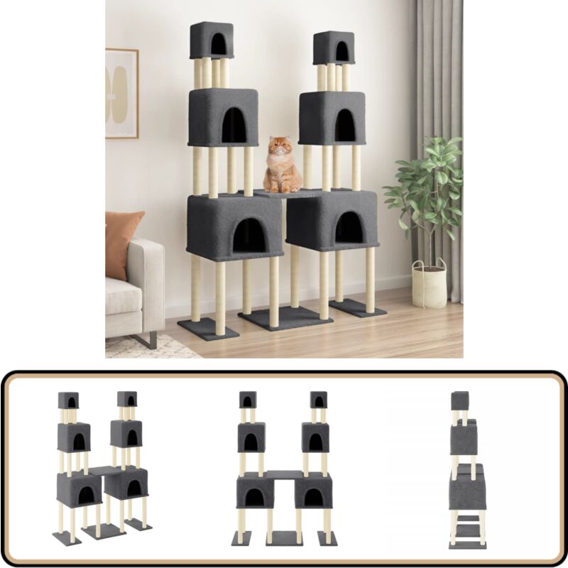 Vidaxl - Kratzbaum mit Sisal-Kratzsäulen Dunkelgrau 199 cm - Katzenkratzbaum - Kratzbaum Sisal - Katzenmöbel - Katzturm - Katzensofa