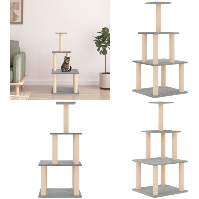 Vidaxl - Kratzbaum mit Sisal-Kratzsäulen Hellgrau 111 cm - Katzenkratzbaum - Kratzbaum Sisal - Katzenmöbel - Katzenschlafplatz - Katzenturm - Home &