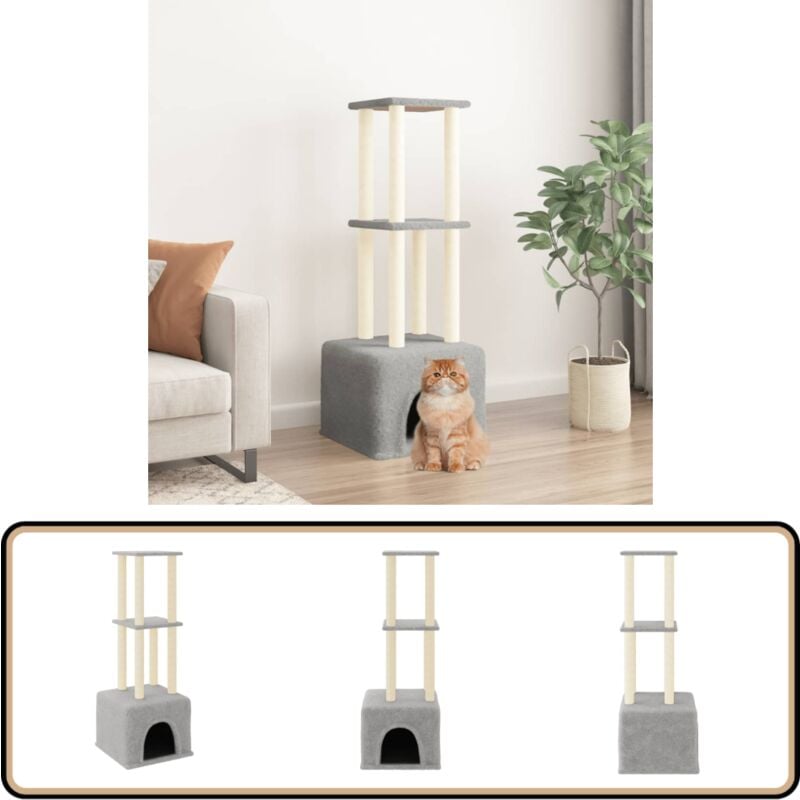 Vidaxl - Kratzbaum mit Sisal-Kratzsäulen Hellgrau 133,5 cm - Katzenkratzbaum - Kratzbaum Sisal - Katzenmöbel - Katzensofa - Katzenhaus