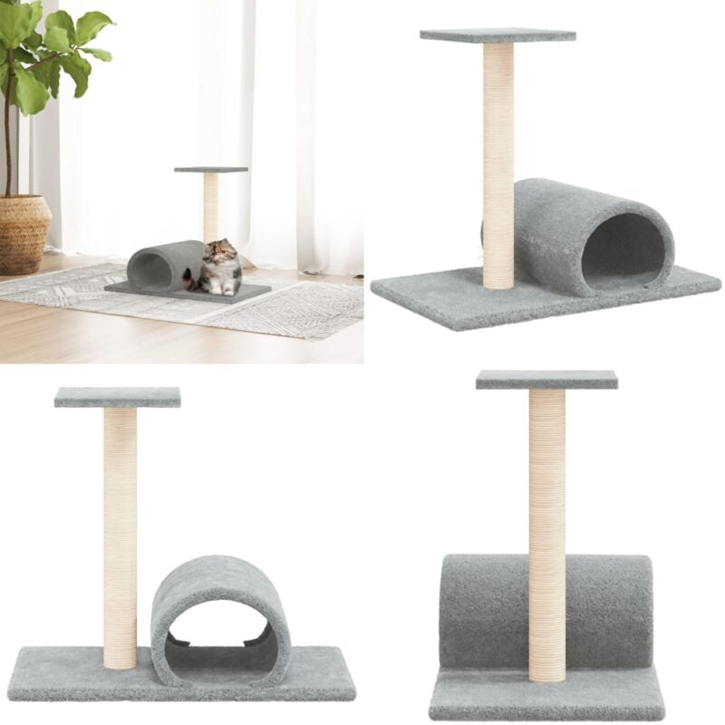 Vidaxl - Kratzbaum mit Tunnel Hellgrau 60x34,5x50 cm - Katzenkratzbaum - Kratzbaum - Sisalkratzbaum - Katzenmöbel - Katzenspielzeug - Home & Living