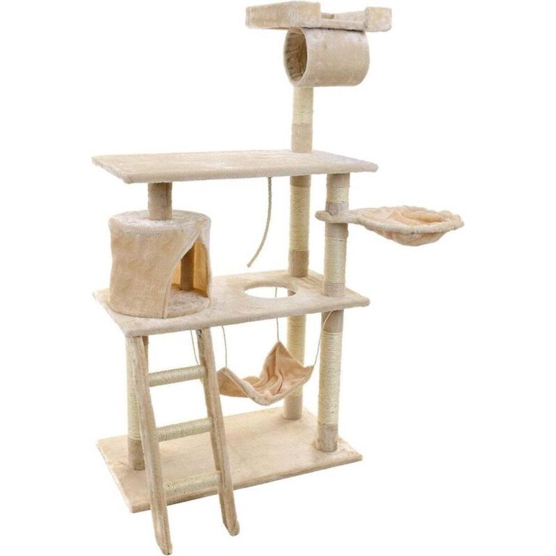 Viking Choice - Kratzbaum & Spielhaus - Katzen - beige - 140 cm hoch - mit Hängematte