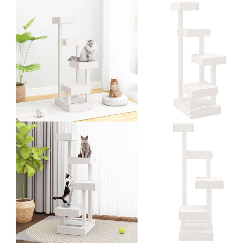 Vidaxl - Kratzbaum Weiß 45,5x49x103 cm Massivholz Kiefer - Katzen Kratzbaum - Katzenturm - Katzenmöbel - Kiefernholzkatzenturm - Massiver Kratzbaum