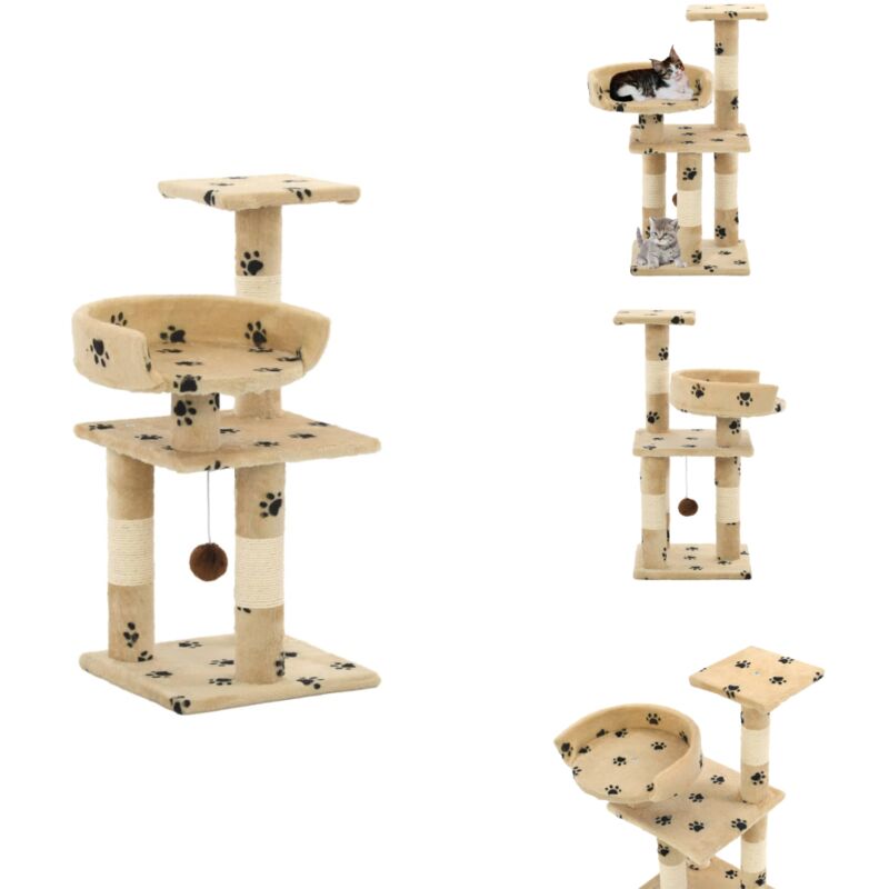 Vidaxl - Katzen-Kratzbaum mit Sisal-Säulen 65 cm Pfoten-Aufdruck Beige - Katzen Kratzbaum - Sisalsäule - Kletterbaum - Katzenmöbel - Kuschelplatz