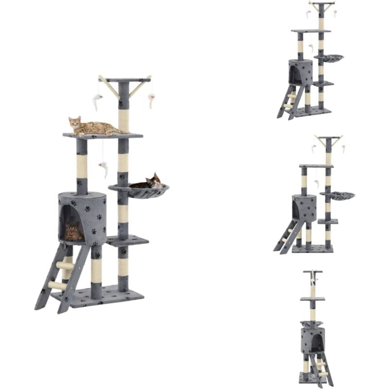 Vidaxl - Katzen-Kratzbaum Sisal 138 cm Grau Pfoten-Aufdruck - Katzen Kratzbaum - Sisalkratzbaum - Katzenmöbel - Kratzbaum Grau - Katzenspielzeug