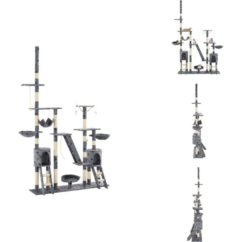 Vidaxl - Katzen-Kratzbaum Sisal 230-250 cm Pfoten-Aufdruck Grau - Katzen Kratzbaum - Katzenmöbel - Sisalkratzbaum - Mehrstöckiger Katzenbaum