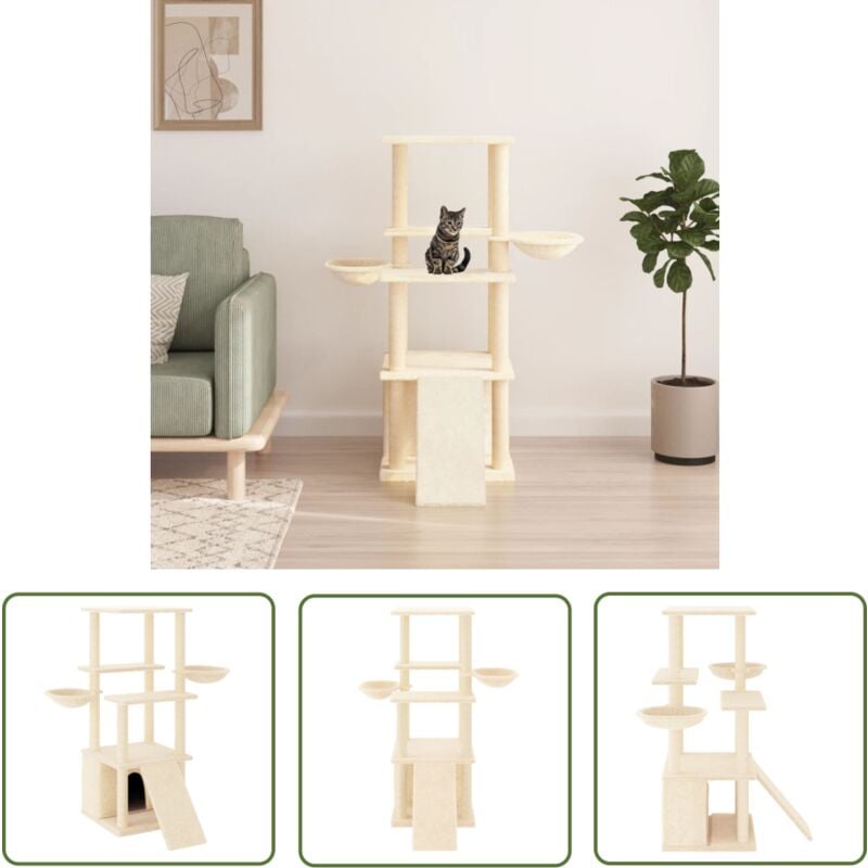 Bonnevie - The Living Store Kratzbaum mit Sisal-Kratzsäulen Creme 133 cm - Katzenkratzbaum - Kratzbaum Sisal - Kratzbaum Creme - Katzenmöbel