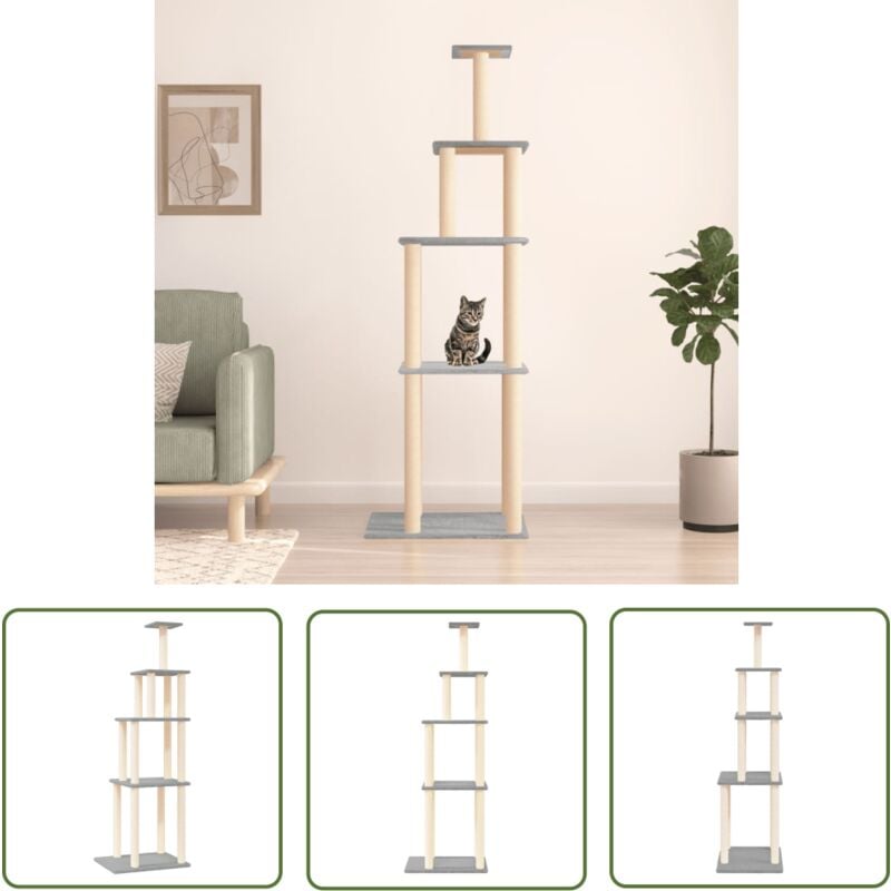 Maison Chic - The Living Store Kratzbaum mit Sisal-Kratzsäulen Hellgrau 183 cm - Katzenkratzbaum - Kratzbaum Sisal - Katzenturm - Katzenmöbel