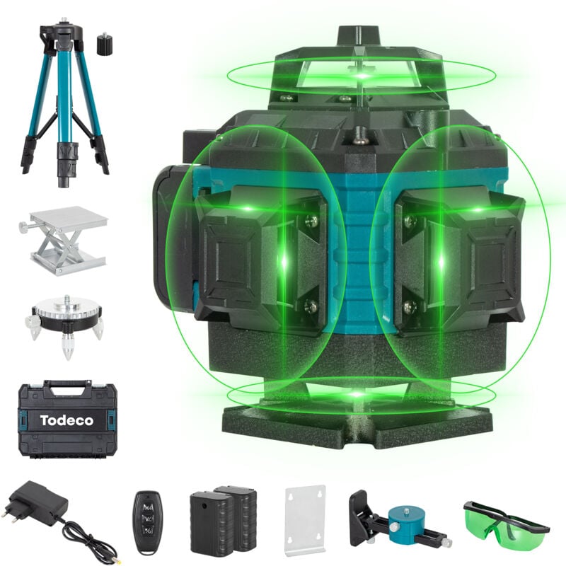 Kreuzlinienlaser mit Stativ, 4 x 360 °Laser Wasserwaage Selbstnivellierend, Kreuzlaser mit Bildschirm, Bau Fadenkreuz Laser Wasserwaage, laser level