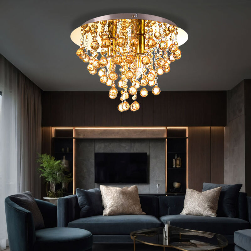 Kristall Deckenleuchte gold Kristall Deckenlampe gold Kronenleuchter Deckenlampe Schlafzimmer, Metall poliert, Glas, 3x E14, DxH 38x26 cm