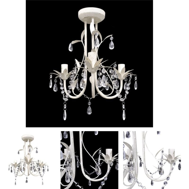 The Living Store - Kronleuchter Pendelleuchte Kristall Lampe Lüster Leuchte weiß - Kronleuchter - Weiß