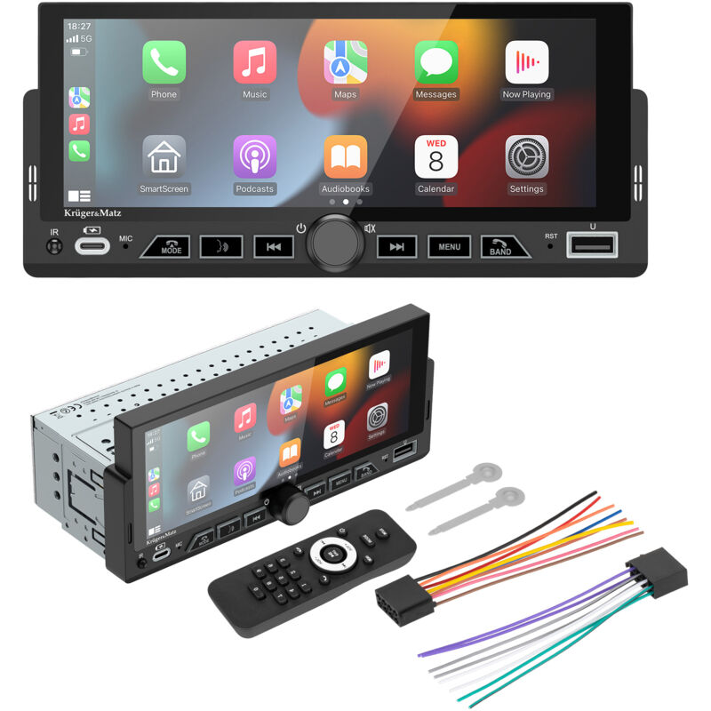 Kruger&Matz KM2017 CarPlay/Android Auto bis 6,9' USB 1DIN Autoradio-Fernbedienung