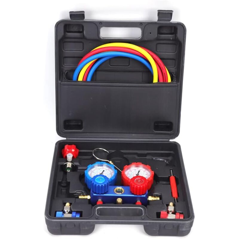 Krümmer Manometer Set 2-Wege Klimaanlage Monteurhilfe R134a Klimaanlage Kältemittel Manifold Messgerät Klimaanlagen A/C Vakuumpumpe Manometersatz mit