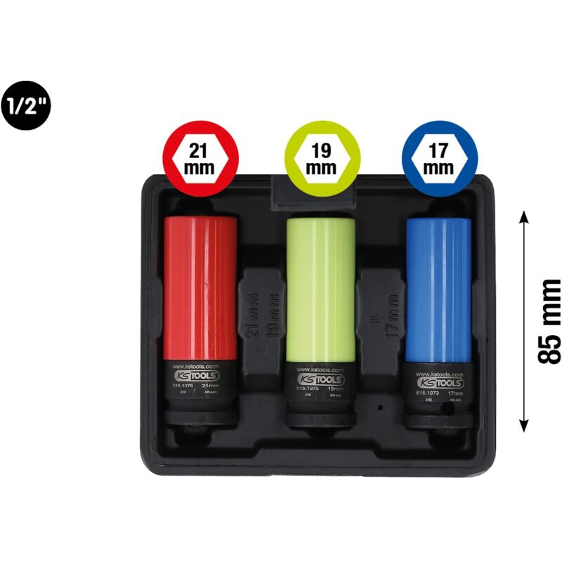 KS-Tools - 1/2' Alu-Felgen Kraft-Stecknuss-Satz robust, 3-tlg - 515.1070