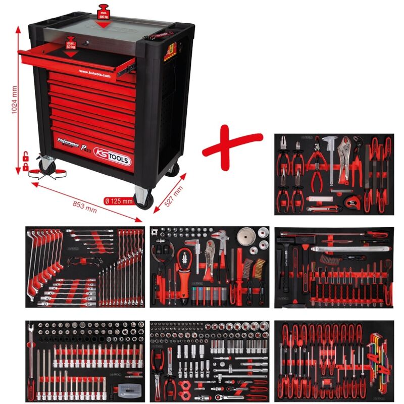 Ks Tools Performanceplus Werkstattwagen-Satz P10 mit 397 Werkzeugen für 7 Schubladen