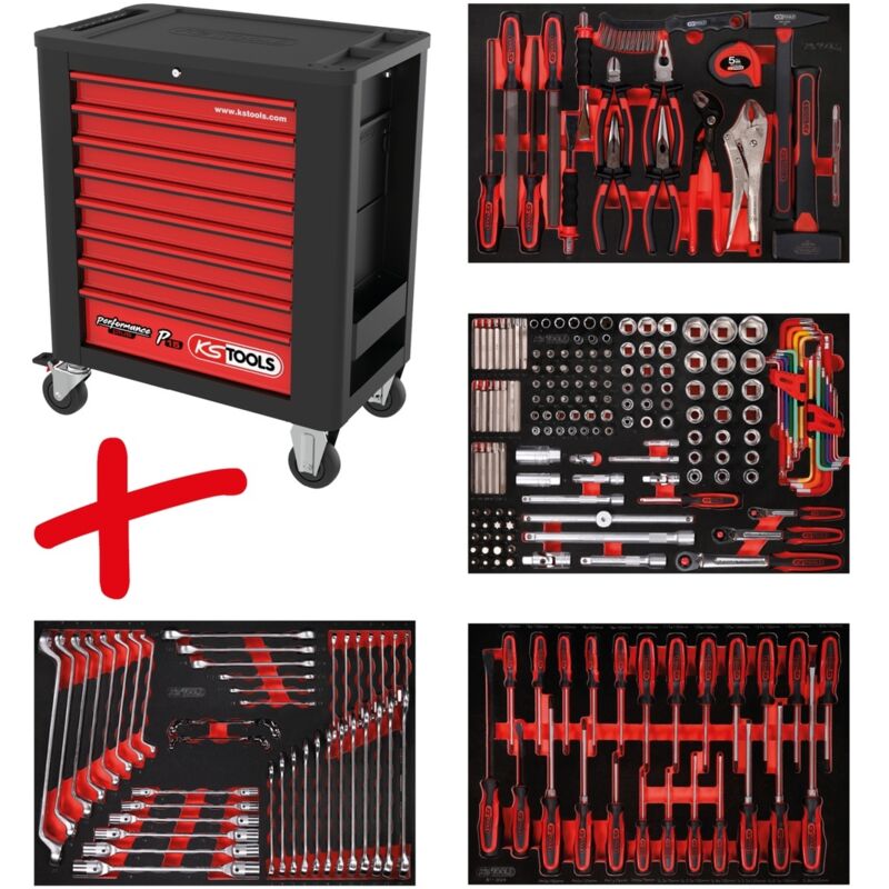 Ks Tools Werkstattwagen-Satz PERFORMANCEplus P15 mit 241 Werkzeugen für 4 Schubladen